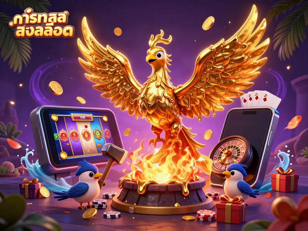 ทดลองเล่นสล็อตในภาพที่มีฟีนิกซ์ทองคำและเกมคาสิโนที่น่าตื่นเต้น