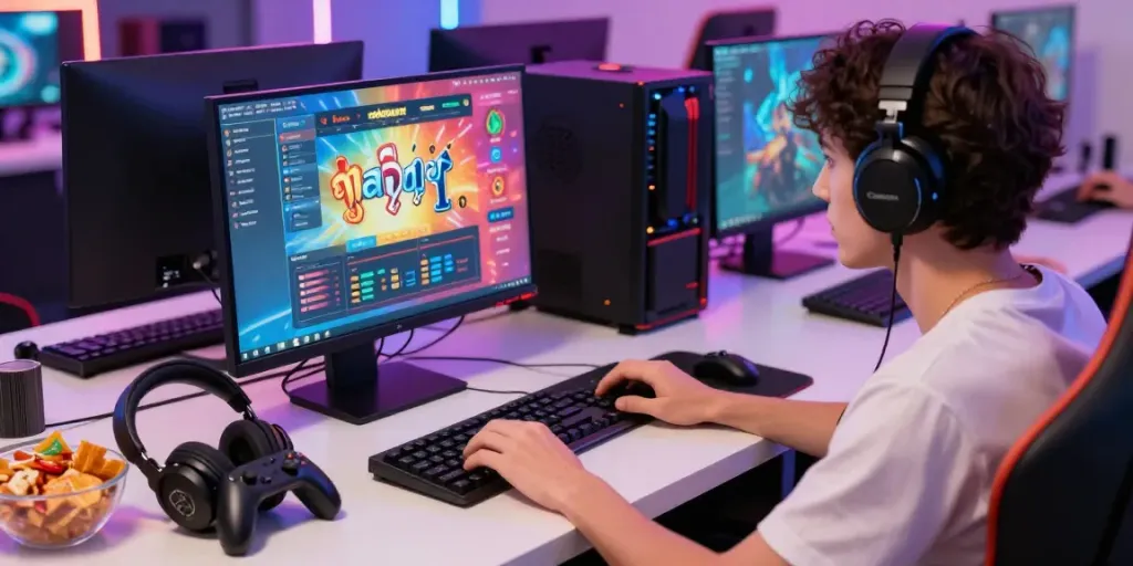 Engaging online gaming setup showcasing ทดลองสล็อต on a colorful interface.