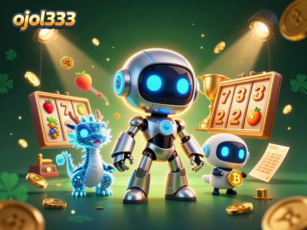 Engage with ojol333's thrilling slot games in an ultra-detailed cyberpunk casino scene.