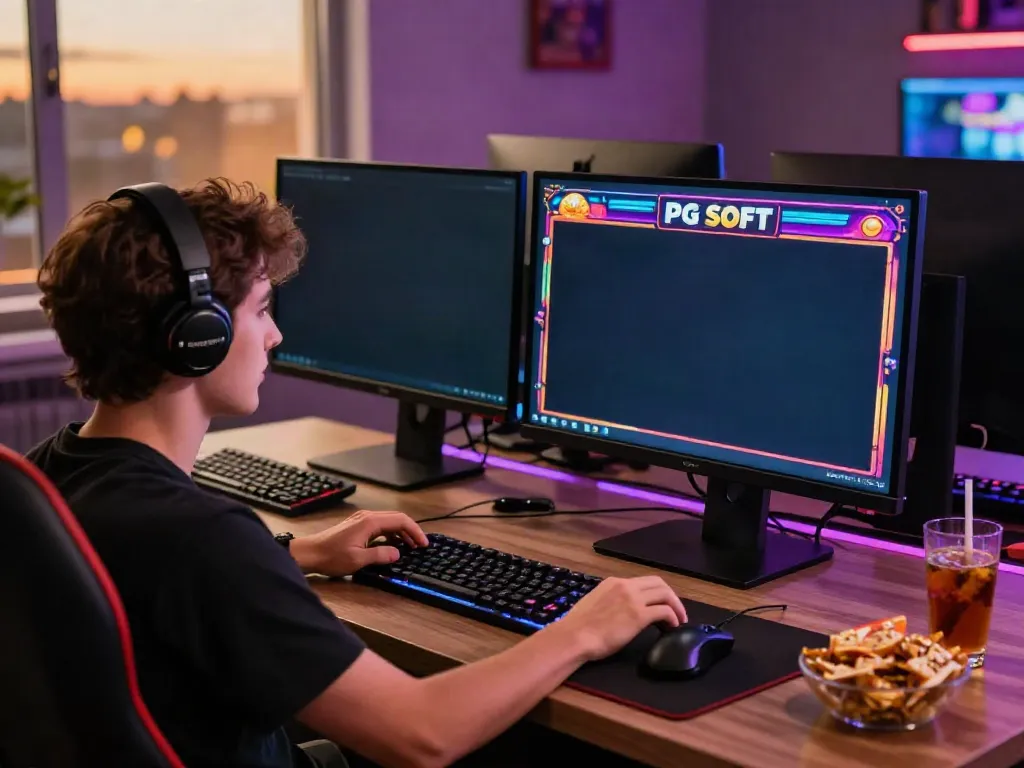 Engaged player enjoying a situs slot gacor thailand game on a vibrant gaming setup.