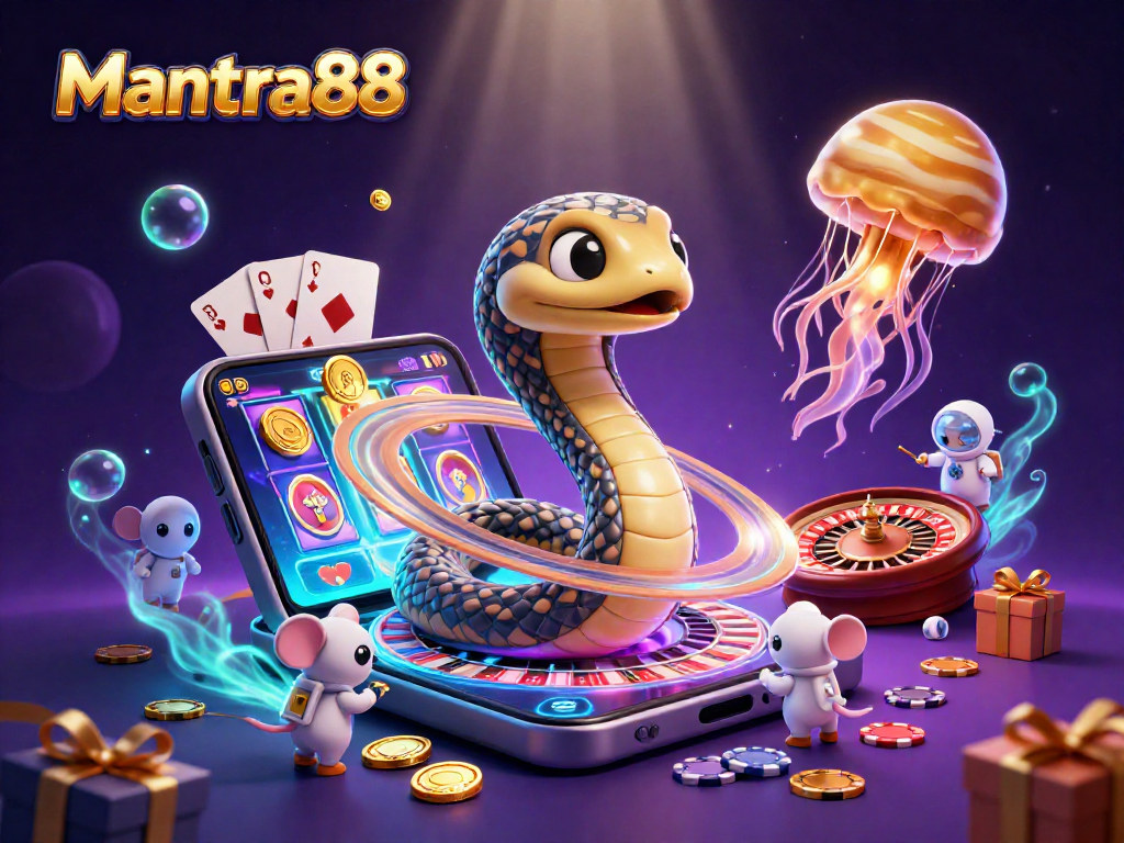 Experience thrilling bets at mantra88 with vibrant cosmic characters in this action-packed casino scene.