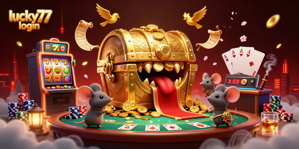 Experience winnings at lucky77 login with vibrant slot machines and a charming treasure chest in this thrilling casino scene.