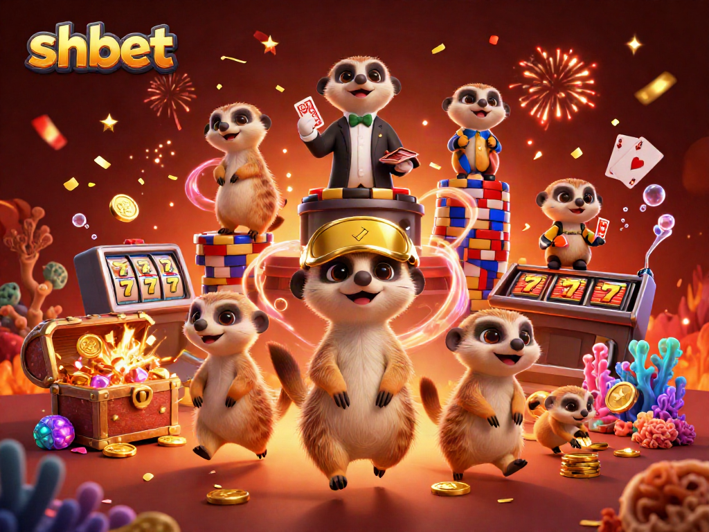 shbet casino meerkats operating a vibrant and dynamic slot machine environment