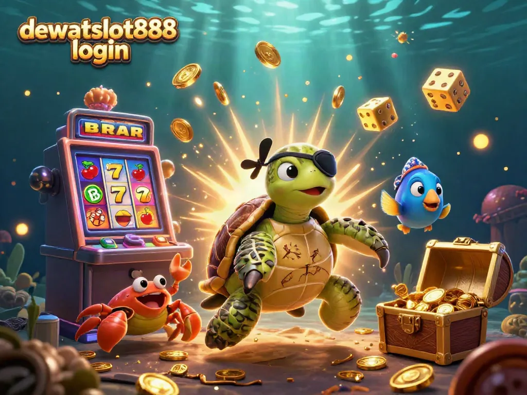 Login ke dewataslot888 dengan gambar ceria slot dan karakter bawah laut.