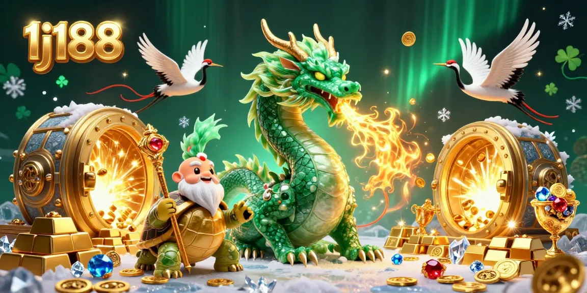 Experience the thrill of 1j188 with a majestic emerald dragon and vibrant casino elements.