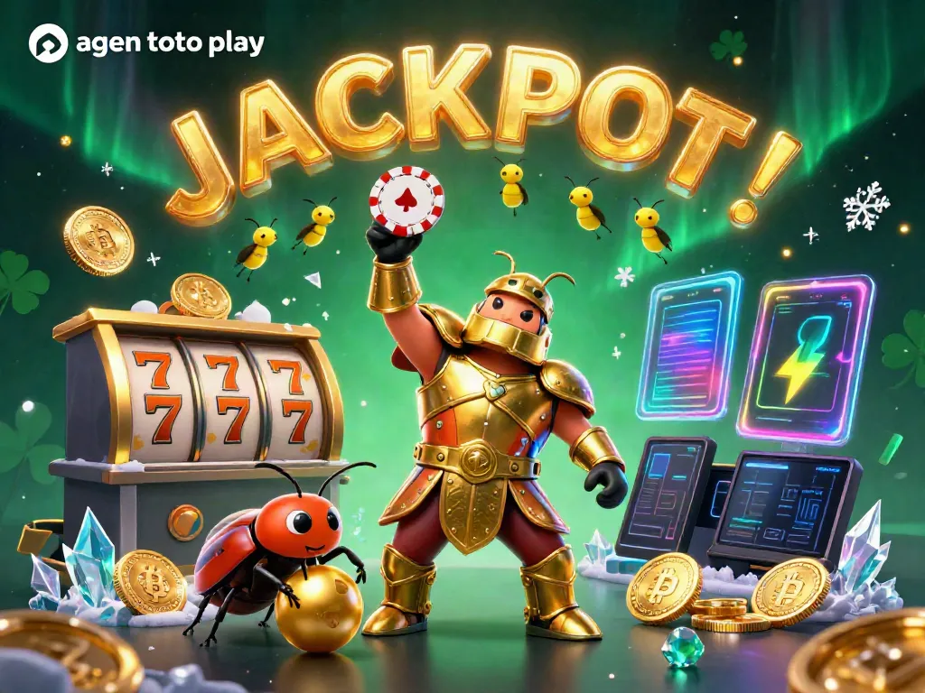 Join the action with agen toto play in a dynamic victory scene showcasing colorful casino elements and characters.