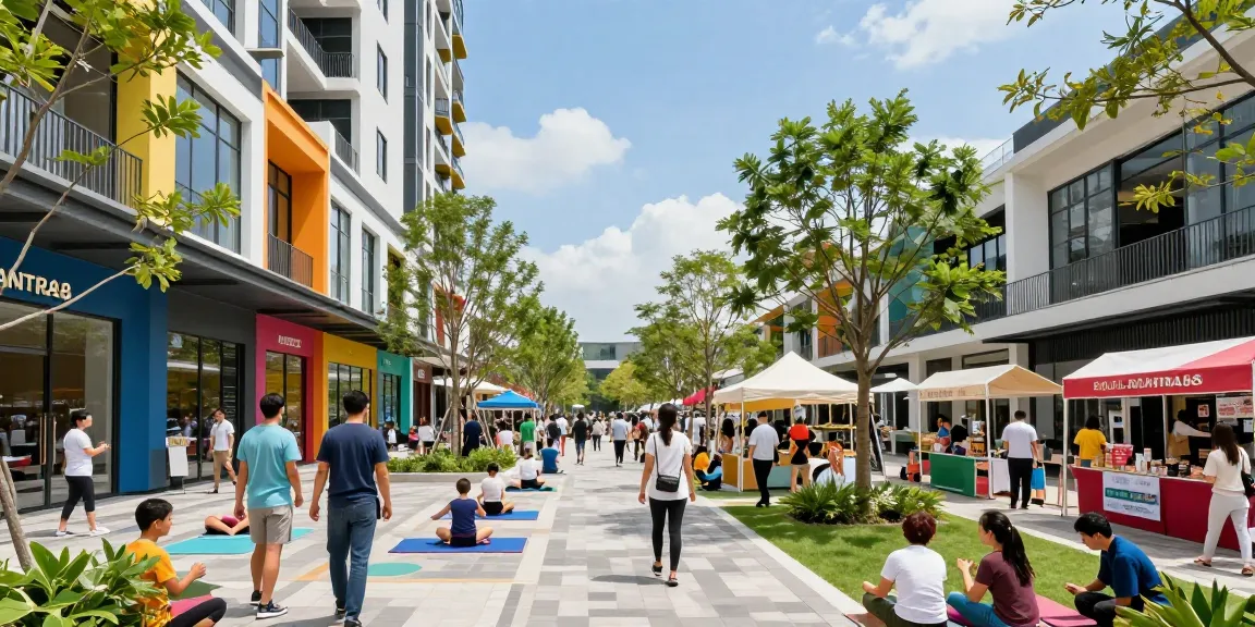Engaging community atmosphere at MANTRA88 showcasing modern commercial spaces at www.mgoldproperties.com