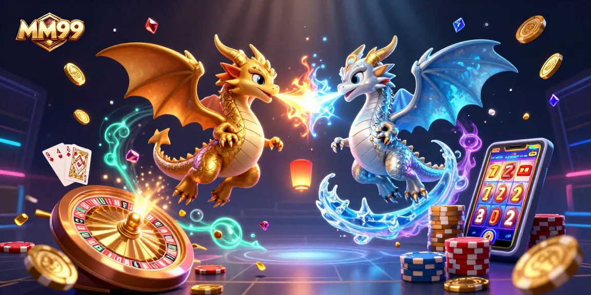 Experience thrilling gameplay with MM99's magical dragons amid a dynamic casino scene.