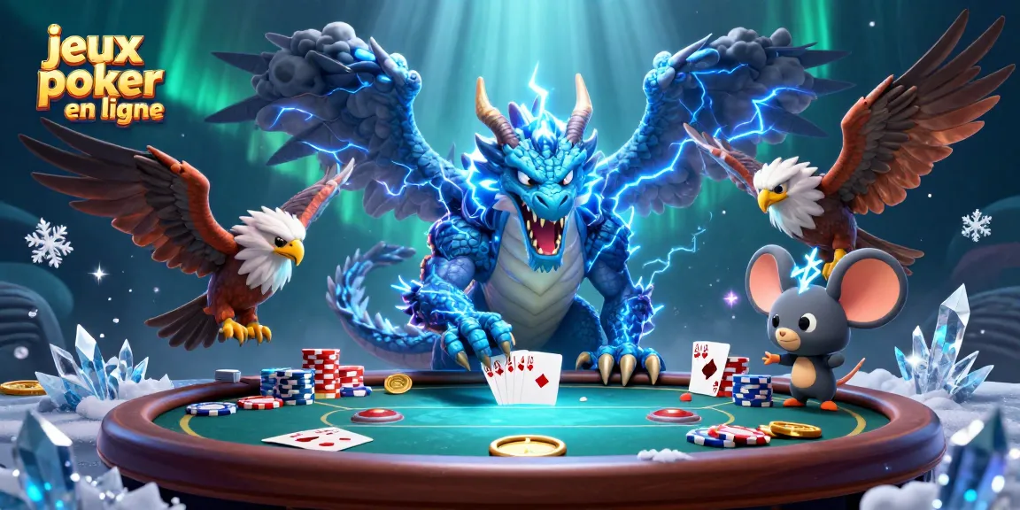 Jouez à des jeux poker en ligne captivants avec nos personnages 3D dans une scène dynamique.